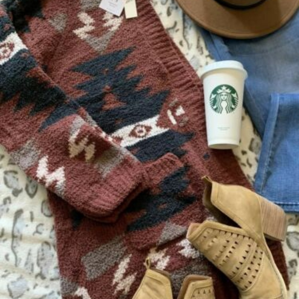 New Aztec Print Western Cowichan Cardigan Sweater - Picture 6 of 8